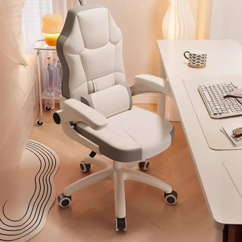 Fauteuil de bureau pivotant réglable en cuir gris et blanc moderne