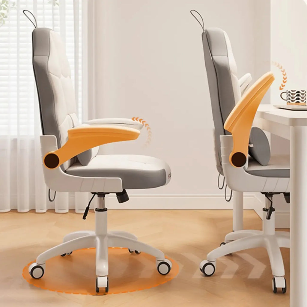 Fauteuil de bureau pivotant réglable en cuir gris et blanc moderne