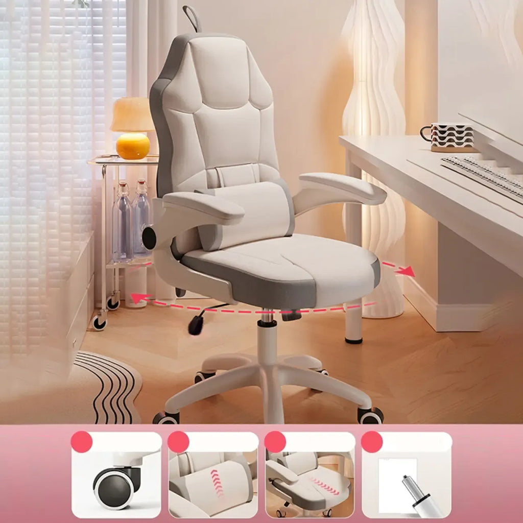 Fauteuil de bureau pivotant réglable en cuir gris et blanc moderne