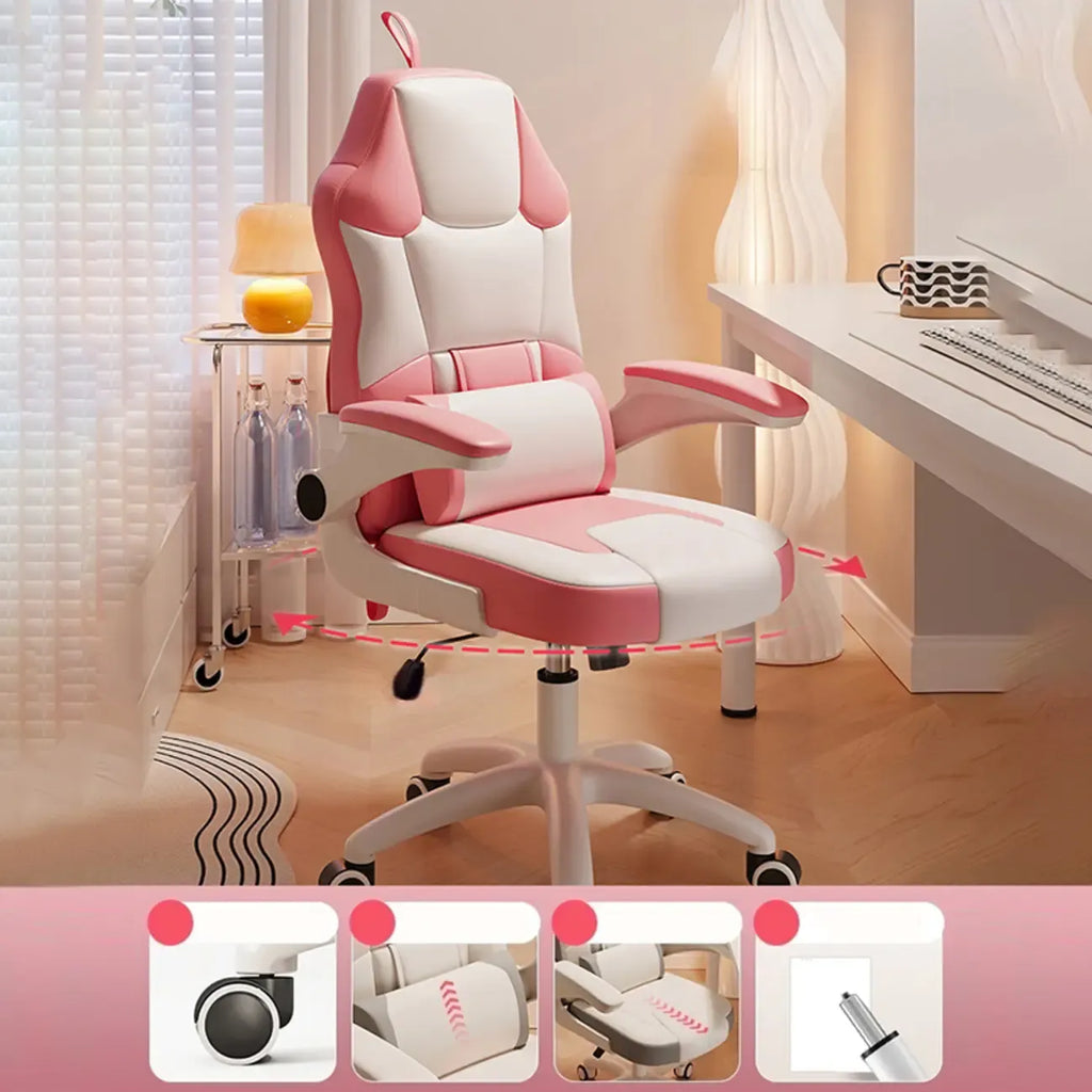 Fauteuil de bureau pivotant réglable en cuir gris et blanc moderne