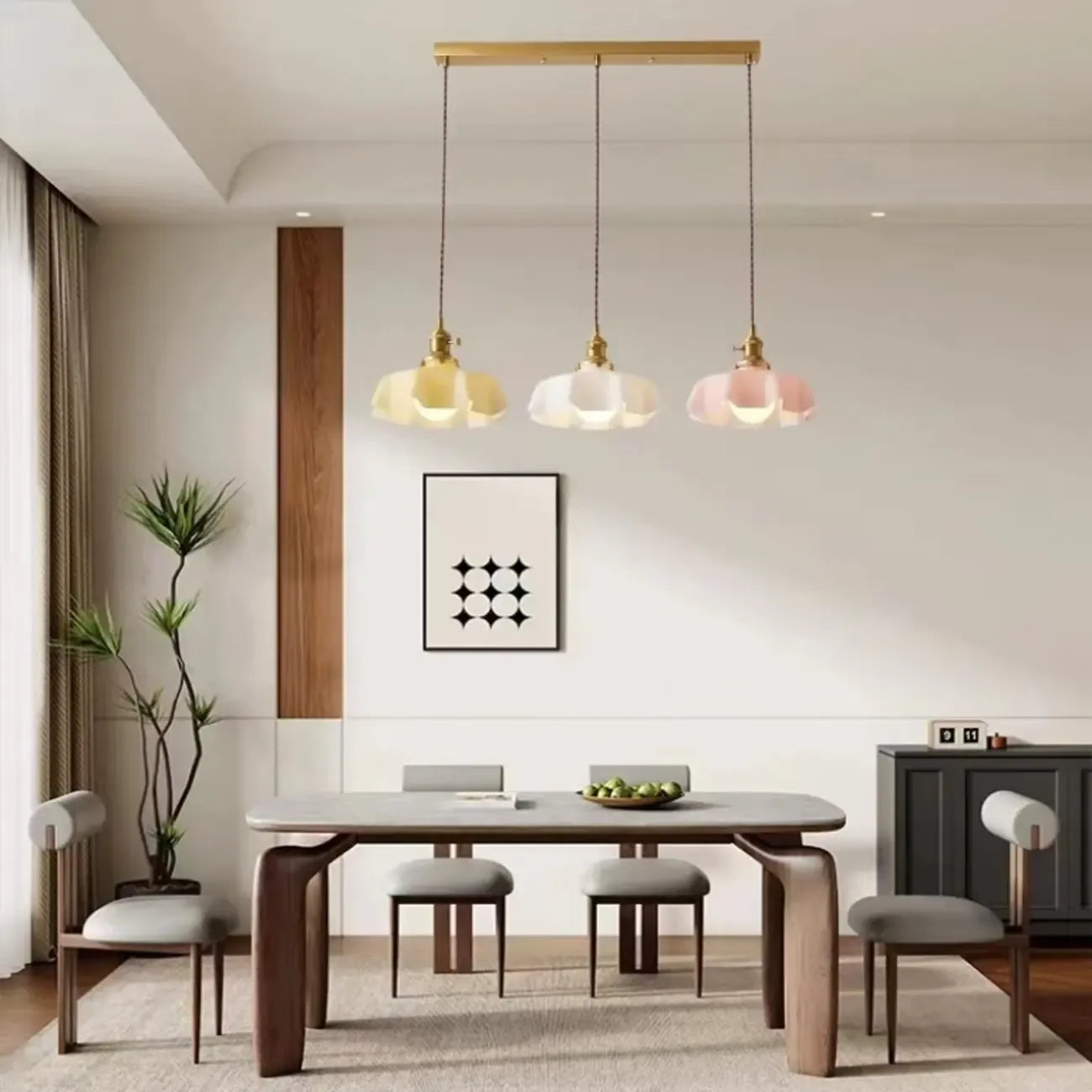 Suspensions en verre coloré à 3 lumières pour îlot de cuisine