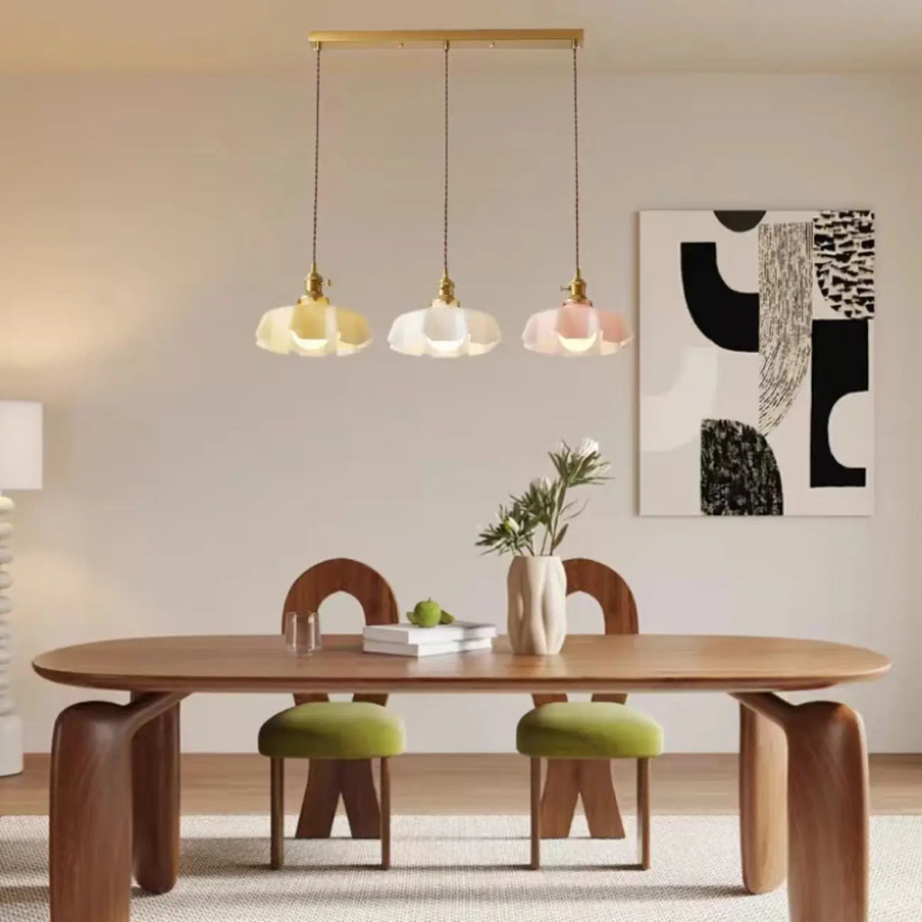 Suspensions en verre coloré à 3 lumières pour îlot de cuisine