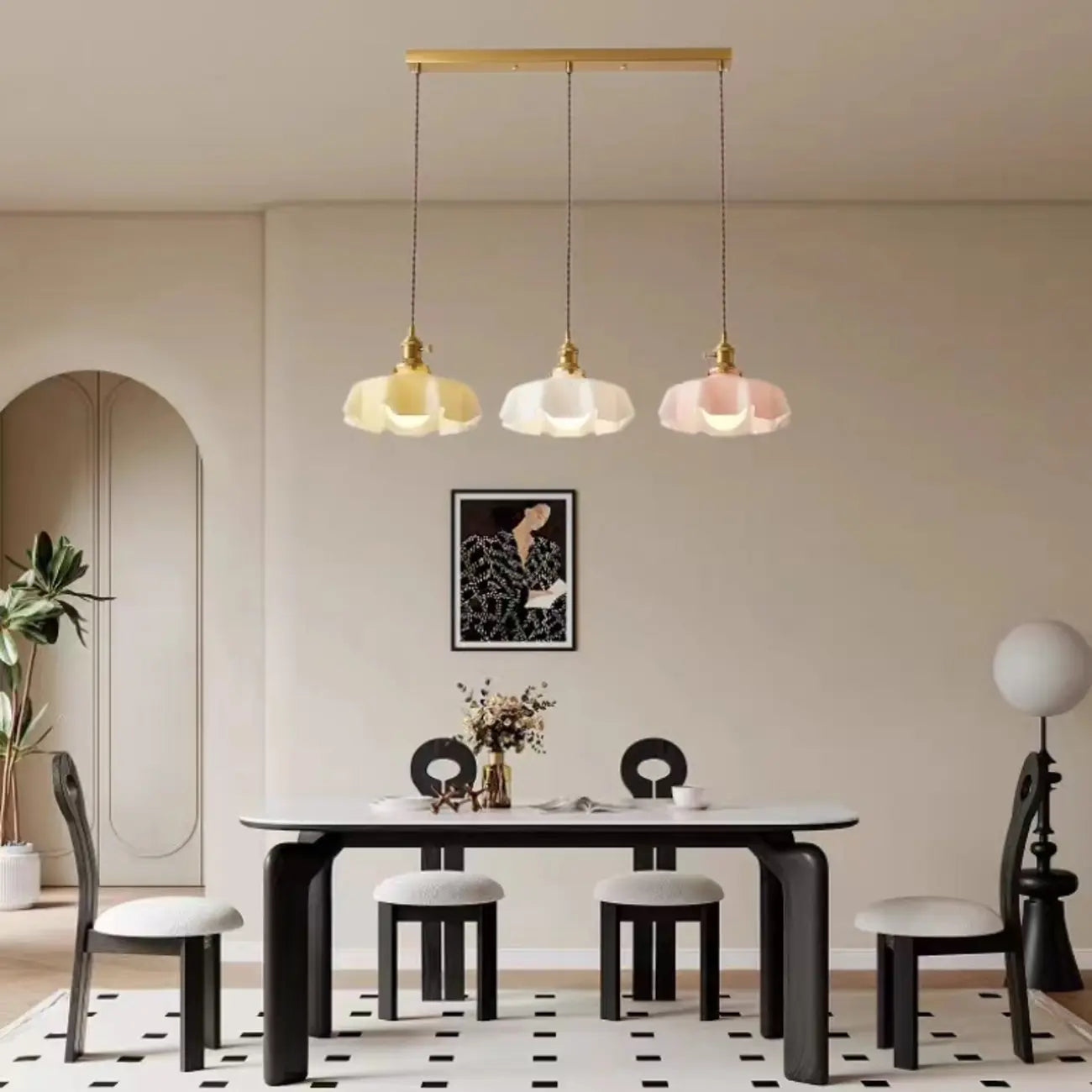 Suspensions en verre coloré à 3 lumières pour îlot de cuisine