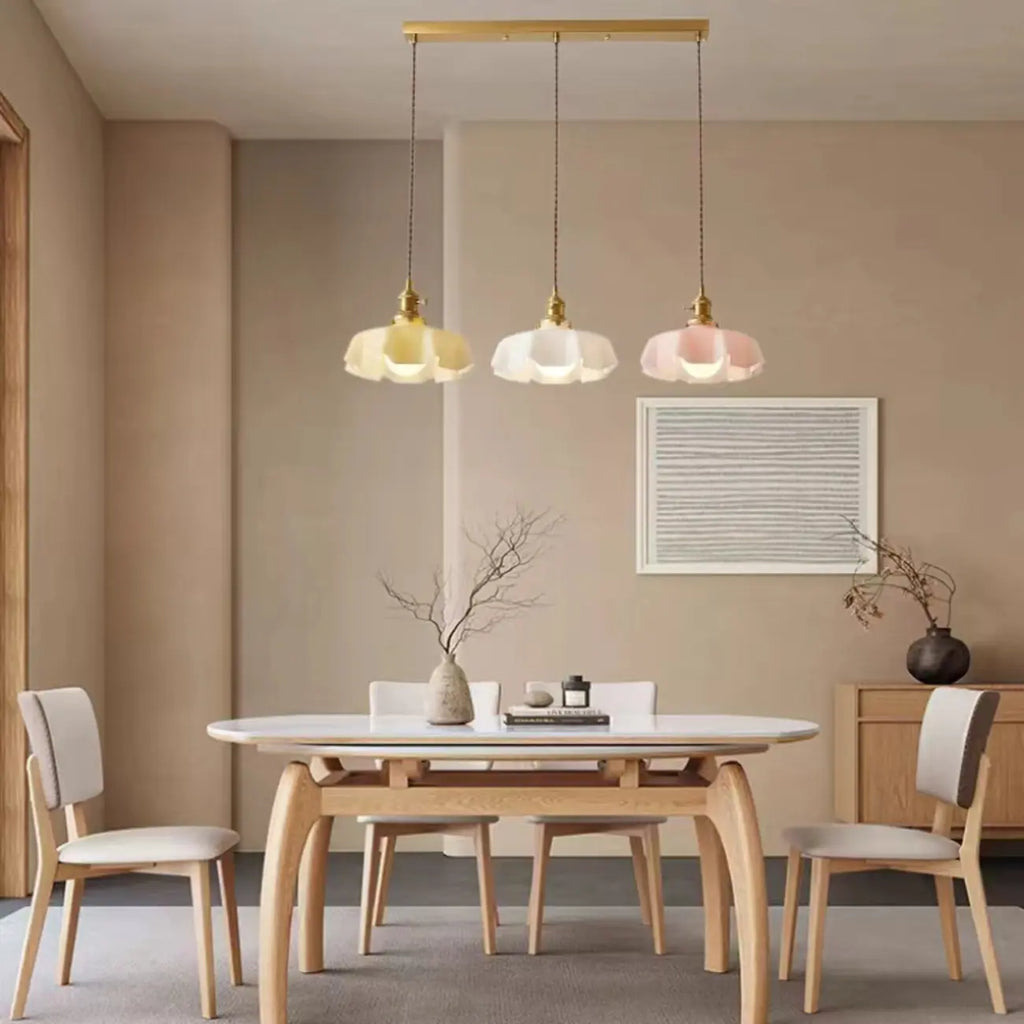 Suspensions en verre coloré à 3 lumières pour îlot de cuisine