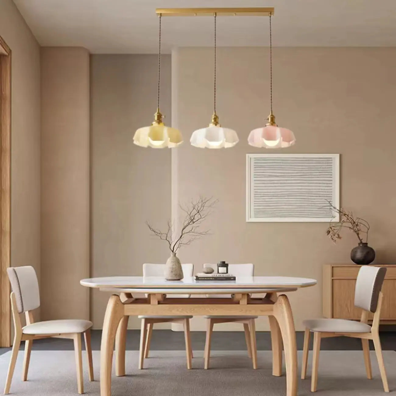 Suspensions en verre coloré à 3 lumières pour îlot de cuisine