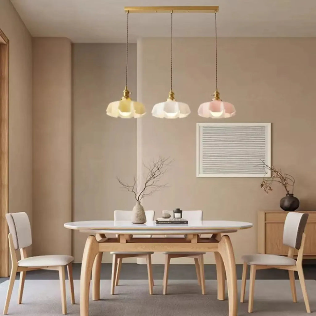 Suspensions en verre coloré à 3 lumières pour îlot de cuisine