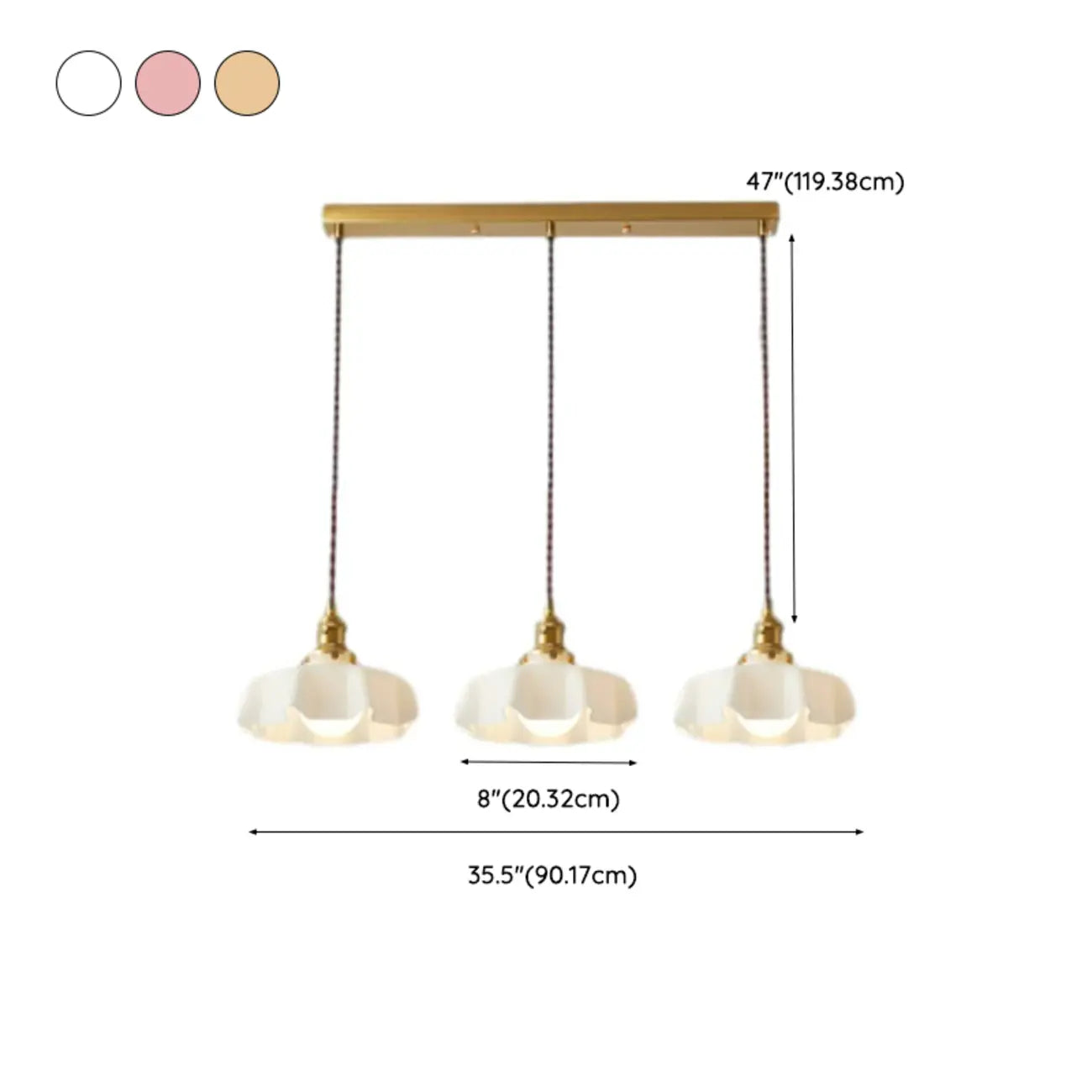 Suspensions en verre coloré à 3 lumières pour îlot de cuisine