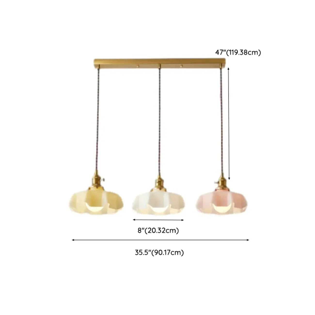 Suspensions en verre coloré à 3 lumières pour îlot de cuisine