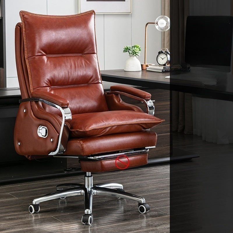 Fauteuil de bureau inclinable en cuir brun rougeâtre de direction