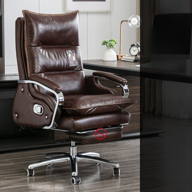 Fauteuil de bureau inclinable en cuir brun rougeâtre de direction