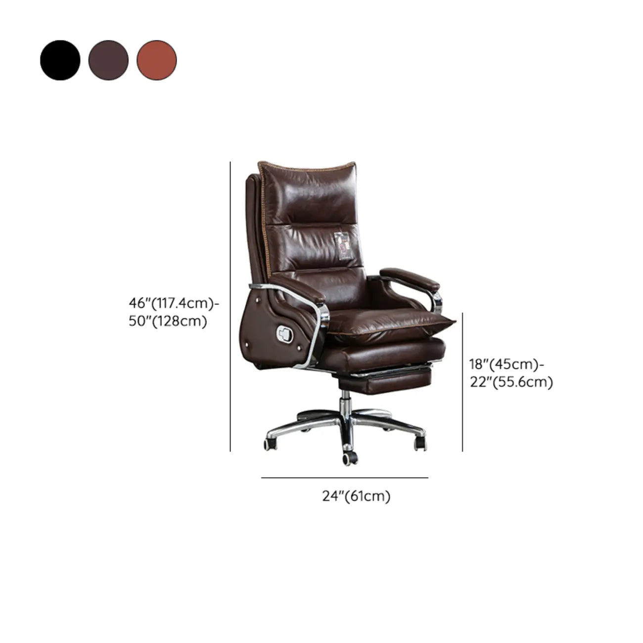 Fauteuil de bureau inclinable en cuir brun rougeâtre de direction