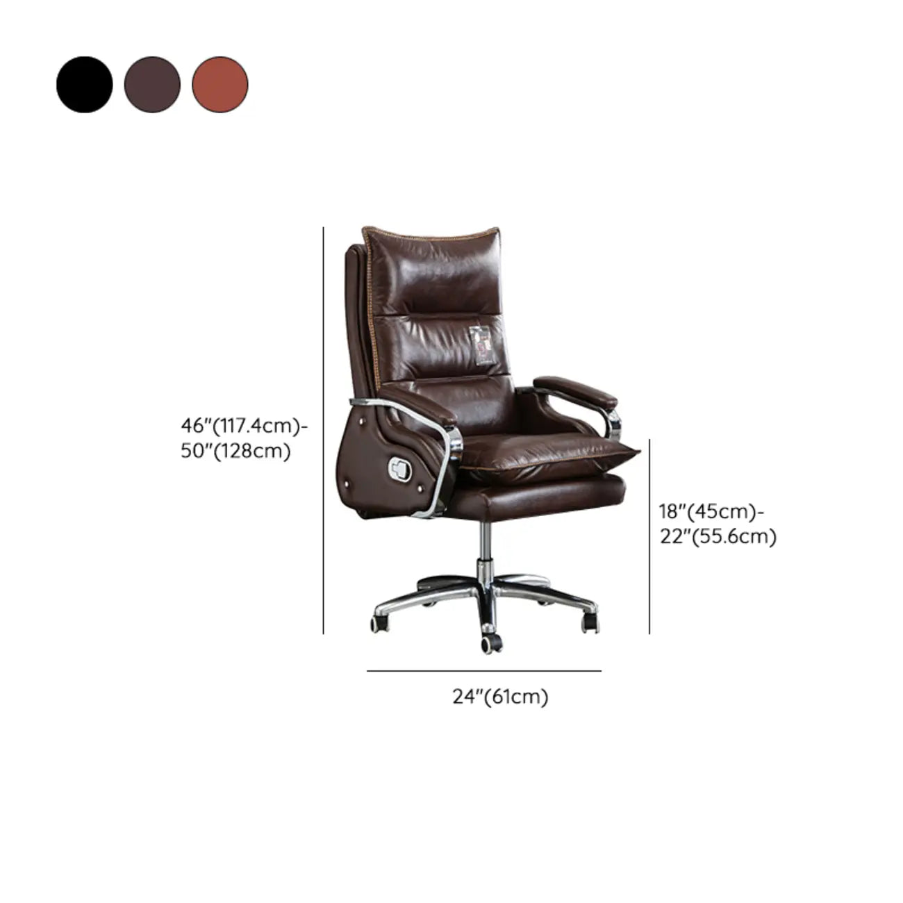 Fauteuil de bureau inclinable en cuir brun rougeâtre de direction