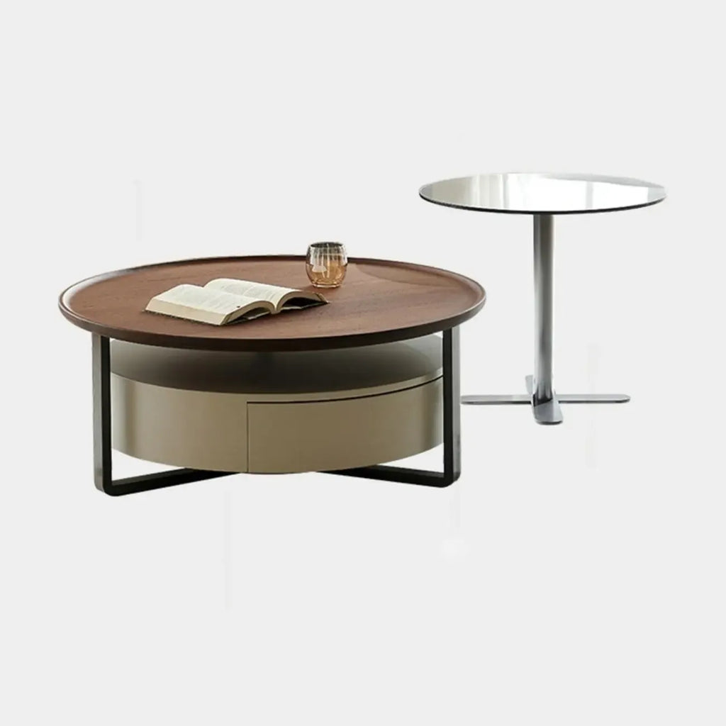 Table basse moderne ronde en bois avec tiroir
