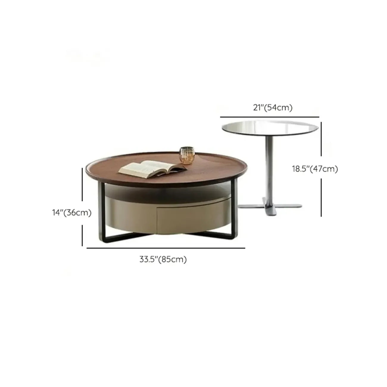 Table basse moderne ronde en bois avec tiroir