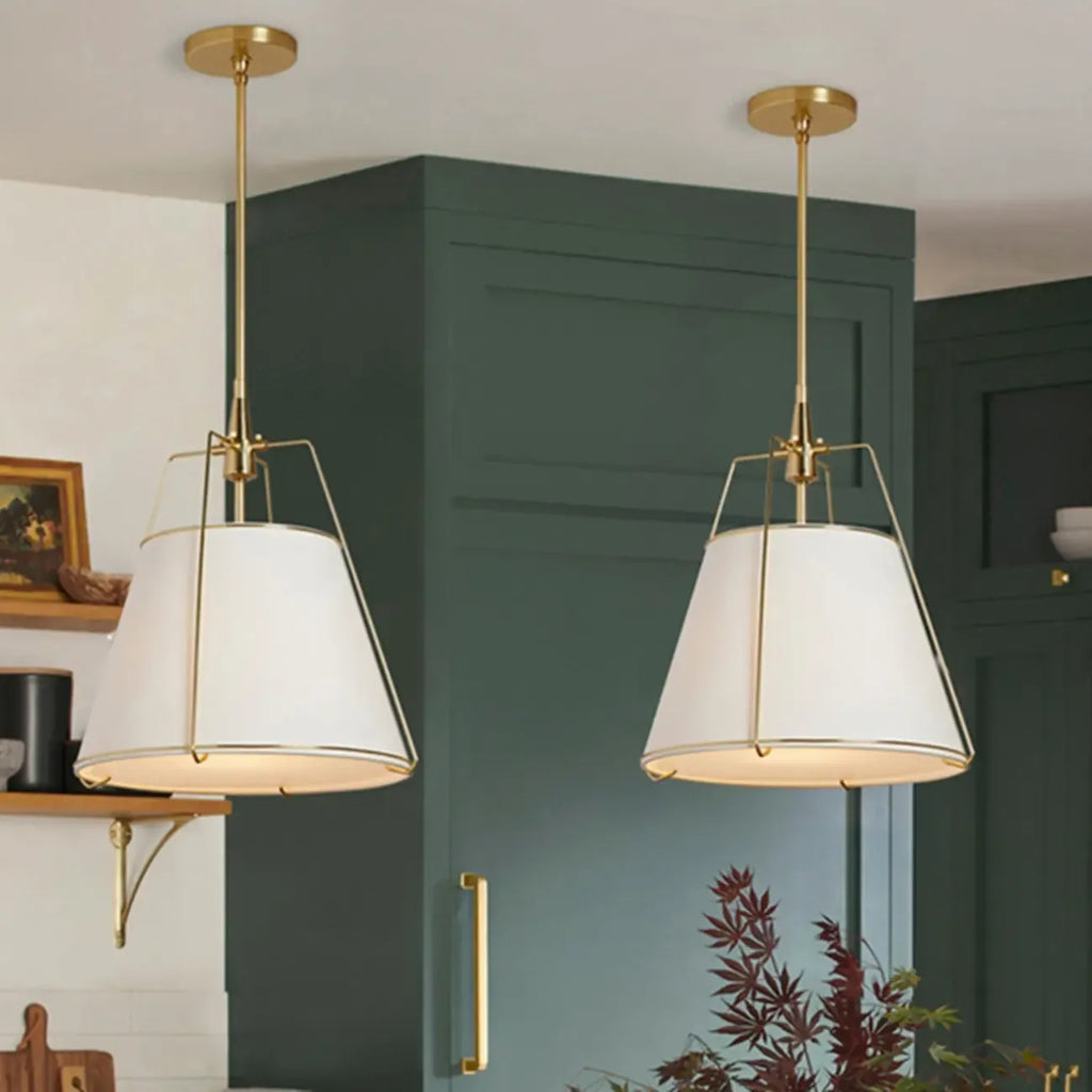 Suspension moderne en métal et tissu blanc pour salle à manger