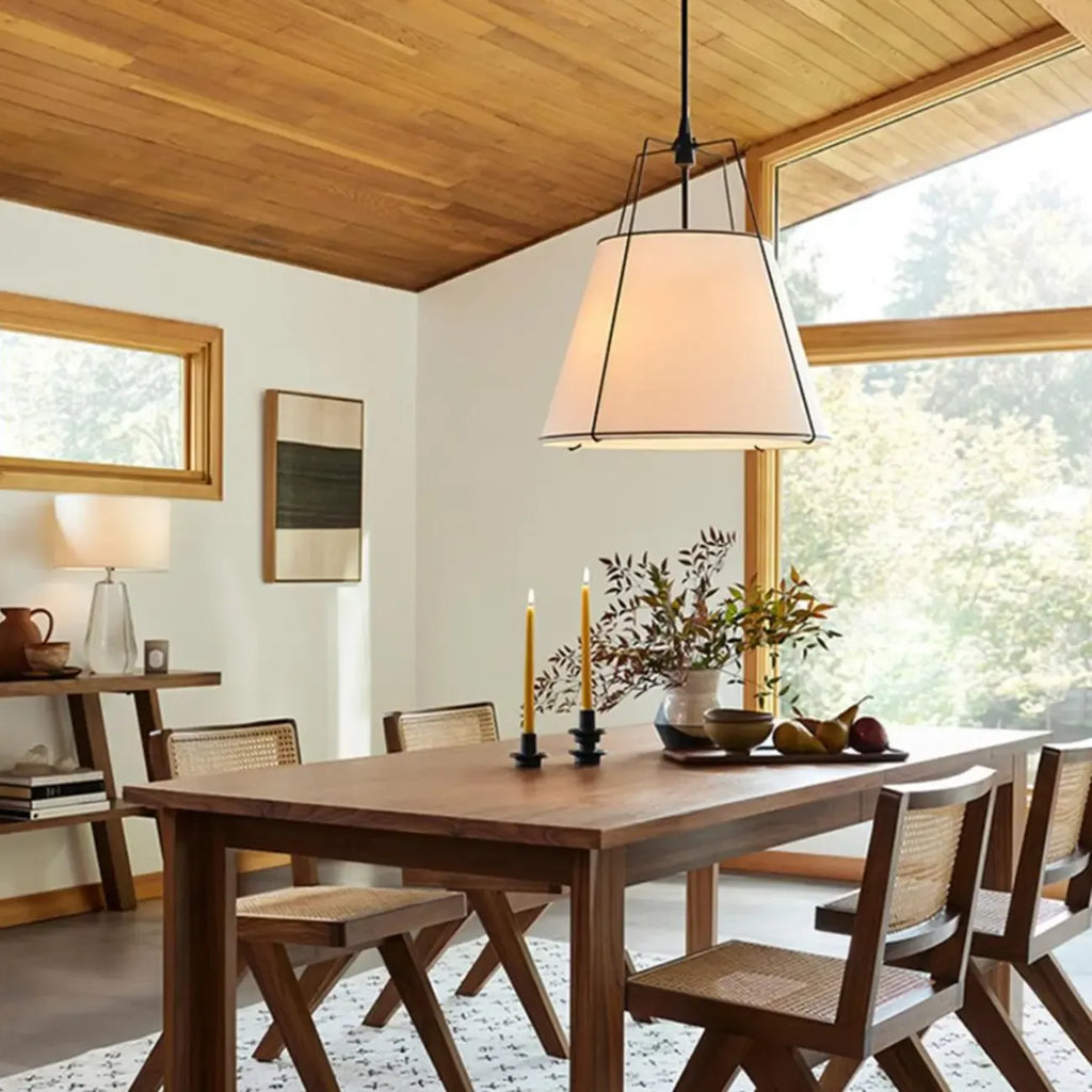 Suspension moderne en métal et tissu blanc pour salle à manger