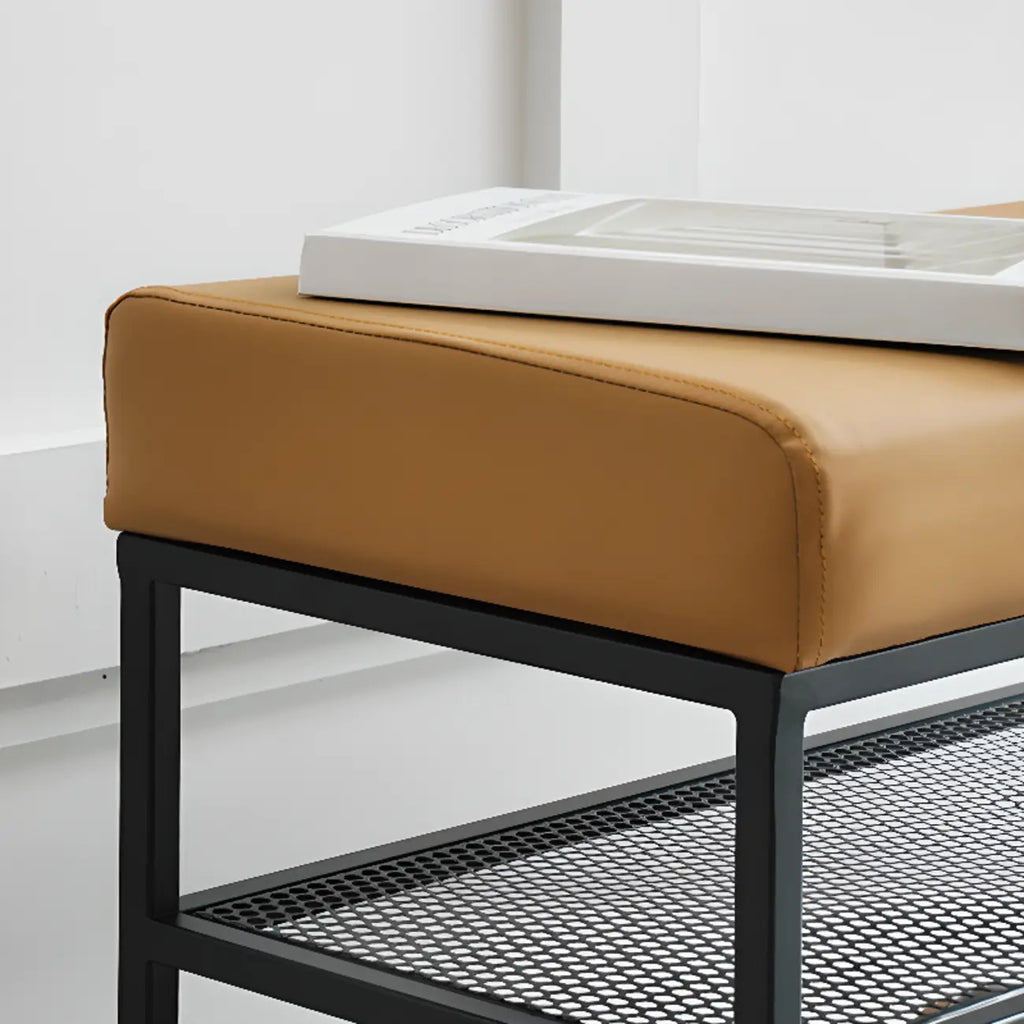 Banc d'entrée en métal avec rangement à chaussures et assise rembourrée