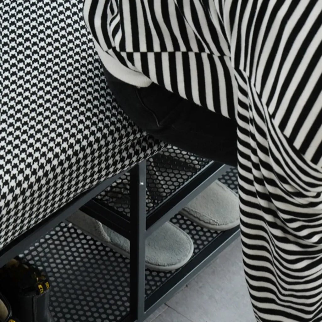 Banc d'entrée en métal avec rangement à chaussures et assise rembourrée