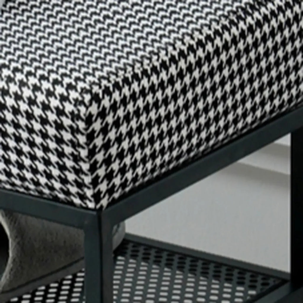 Banc d'entrée en métal avec rangement à chaussures et assise rembourrée