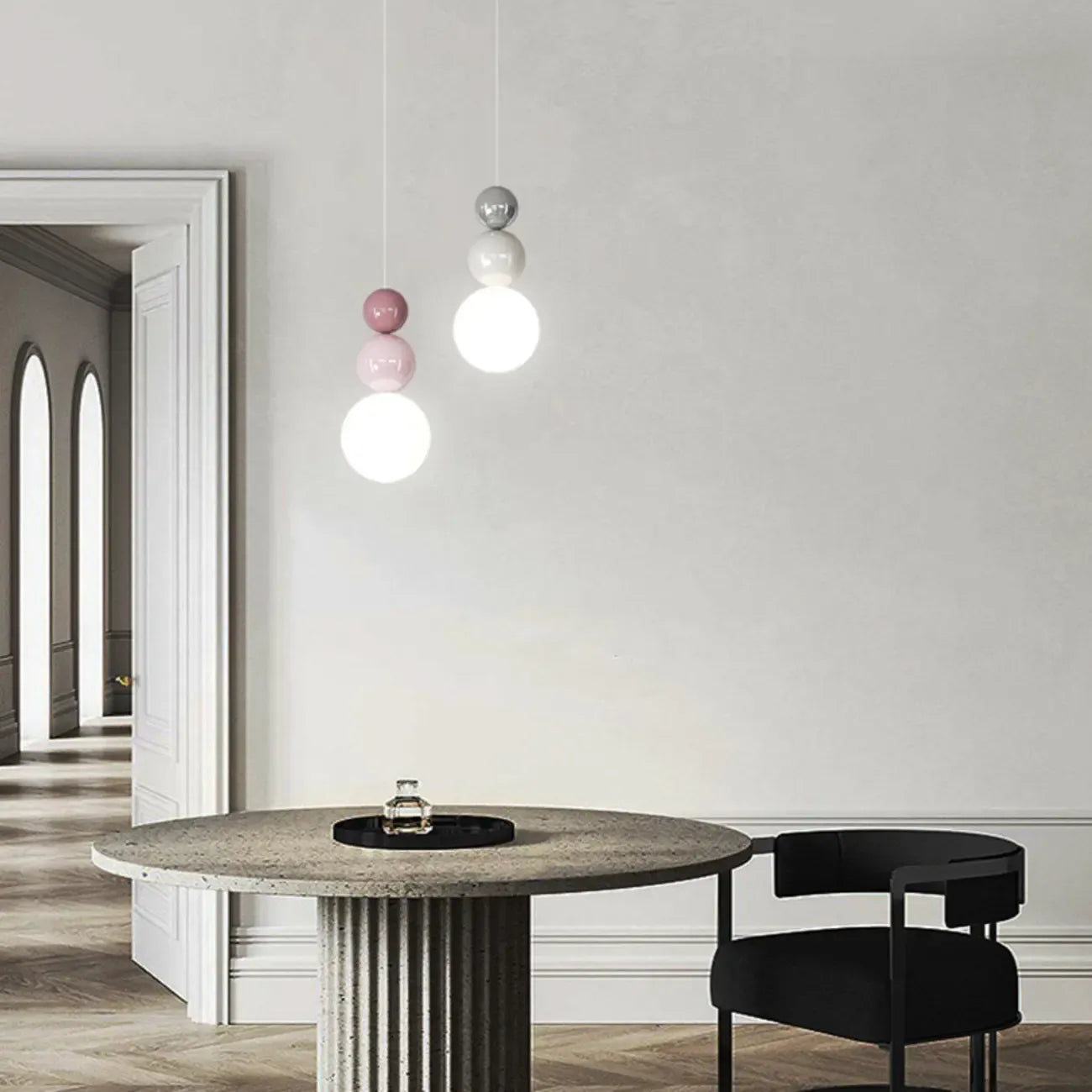 Suspension globe contemporaine avec cordons réglables pour salle à manger