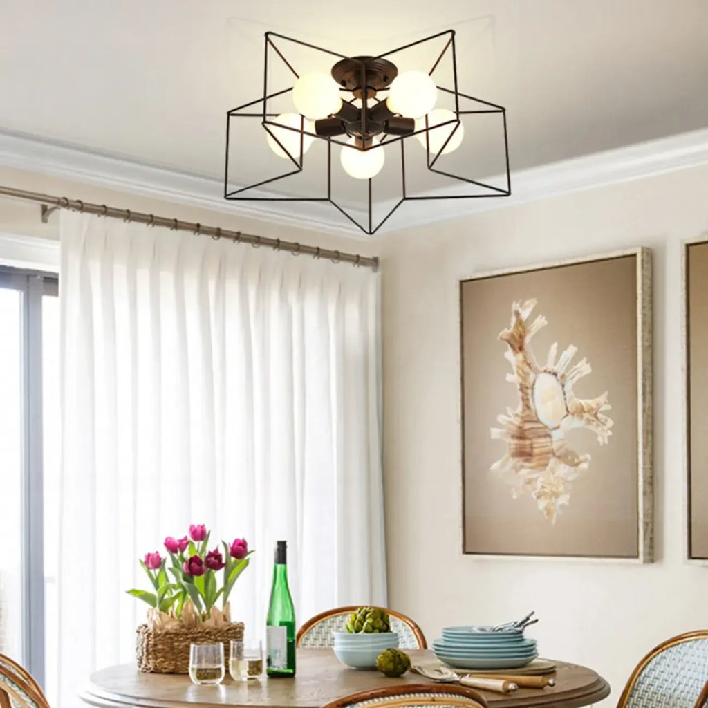 Plafonnier semi-encastré industriel en métal noir en forme d'étoile