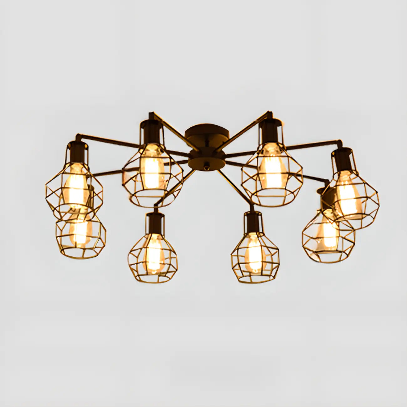 Plafonnier semi-encastré industriel en métal noir en forme d'étoile