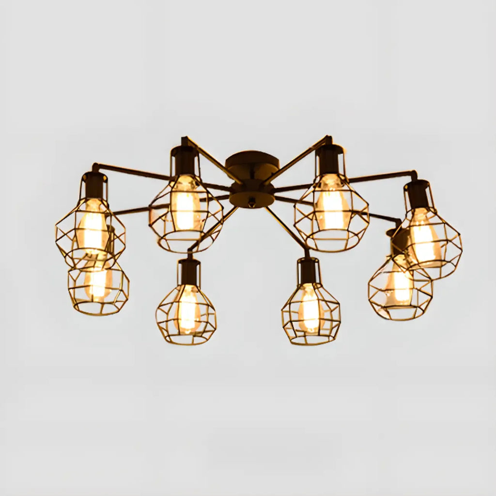 Plafonnier semi-encastré industriel en métal noir en forme d'étoile