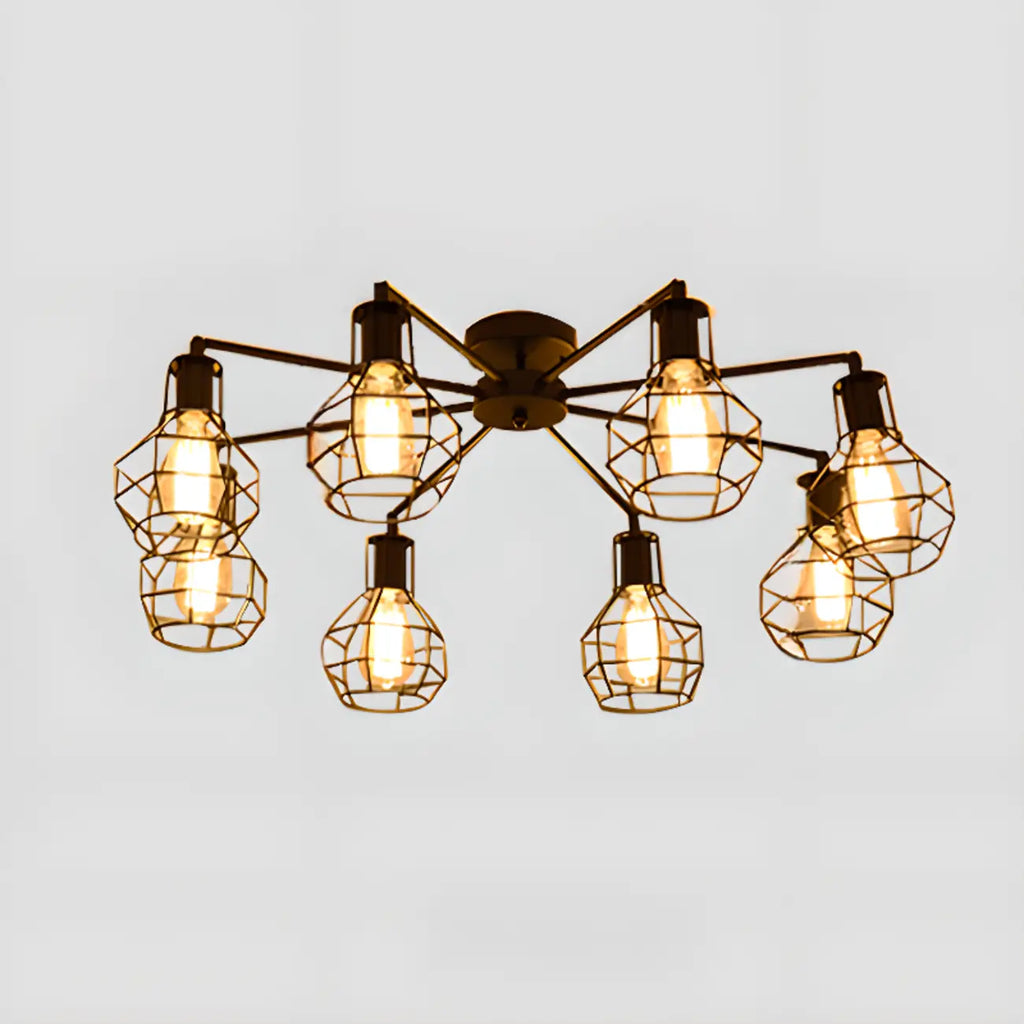 Plafonnier semi-encastré industriel en métal noir en forme d'étoile