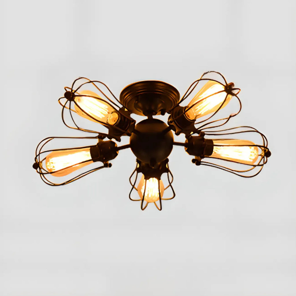 Plafonnier semi-encastré industriel en métal noir en forme d'étoile