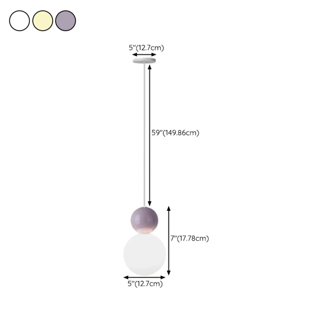 Suspension moderne en métal blanc et plastique avec globe lumineux