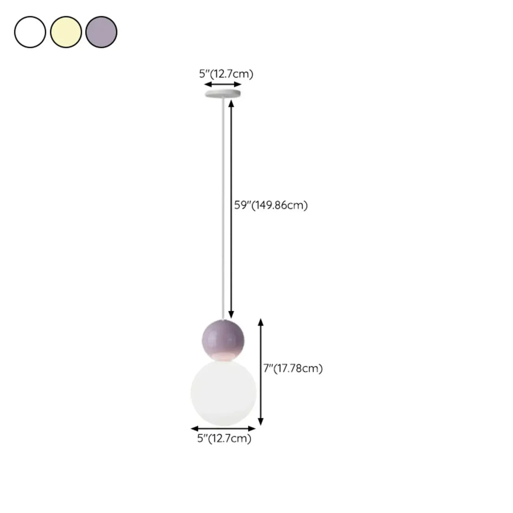 Suspension moderne en métal blanc et plastique avec globe lumineux