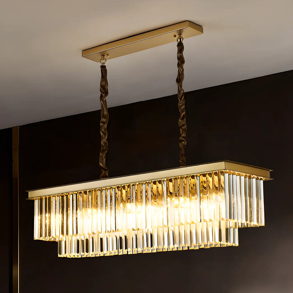 Suspension moderne rectangulaire en cristal réglable pour îlot de cuisine