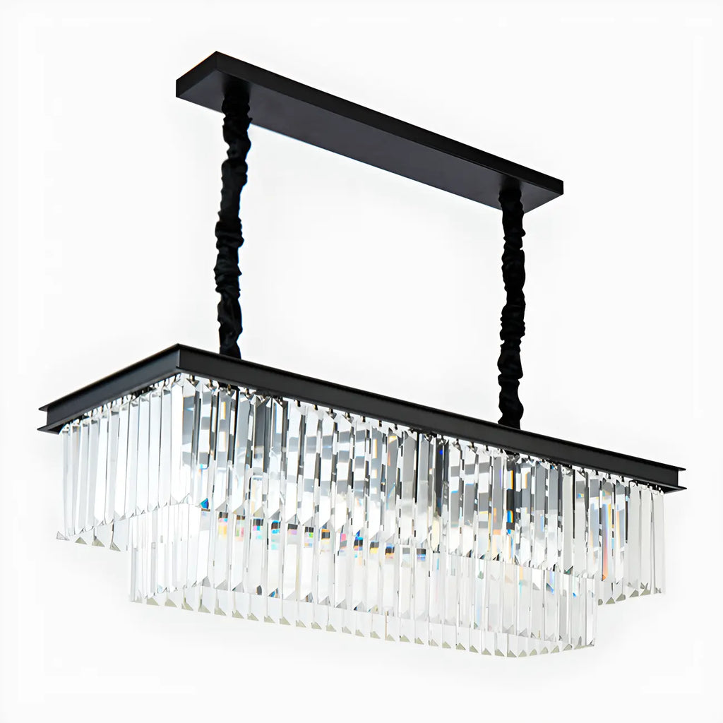 Suspension moderne rectangulaire en cristal réglable pour îlot de cuisine