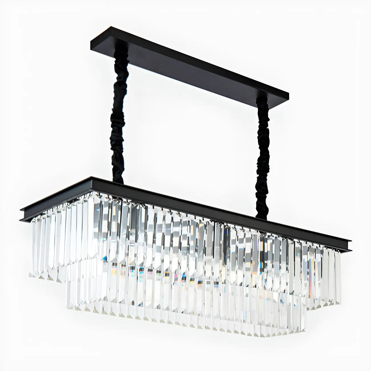 Suspension moderne rectangulaire en cristal réglable pour îlot de cuisine