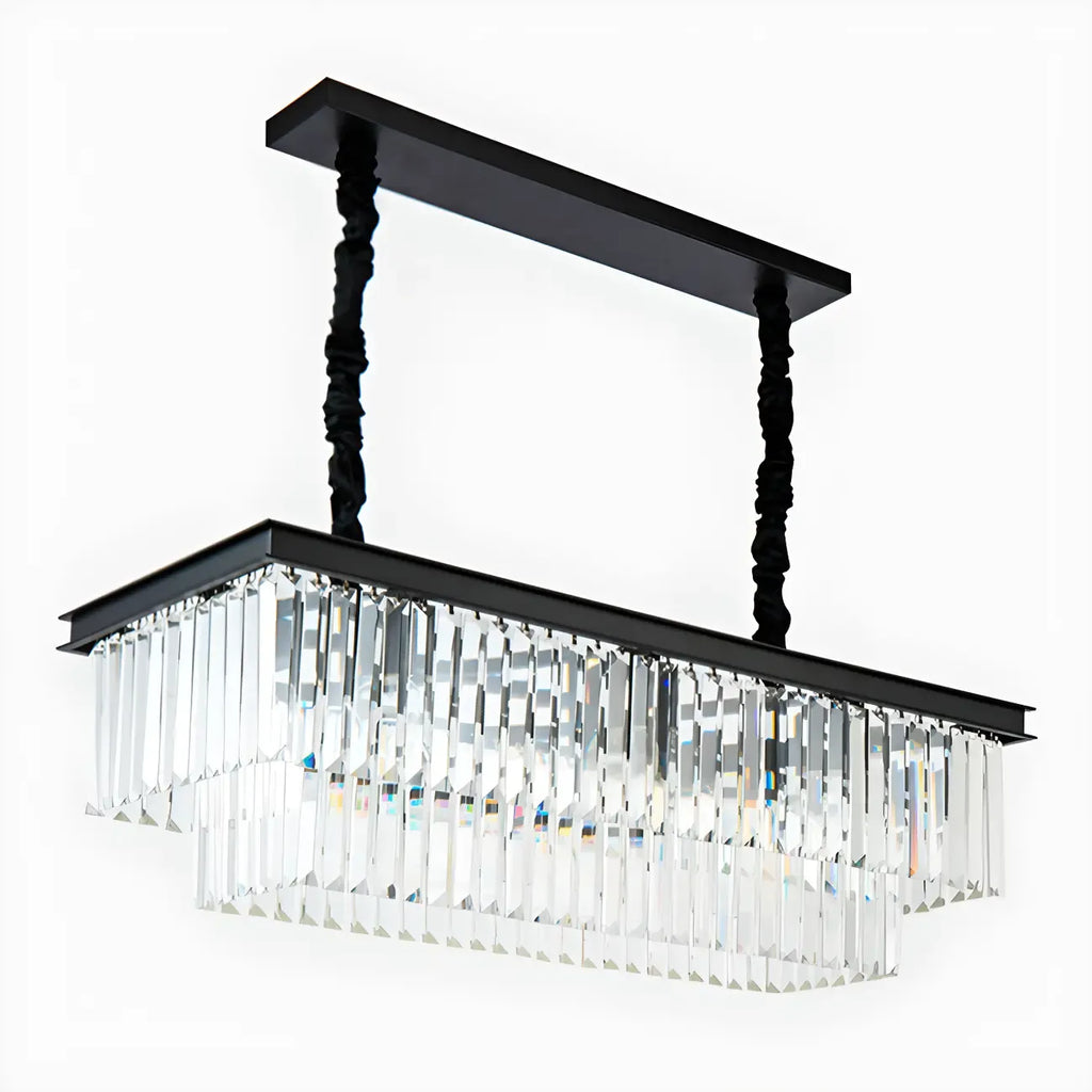 Suspension moderne rectangulaire en cristal réglable pour îlot de cuisine