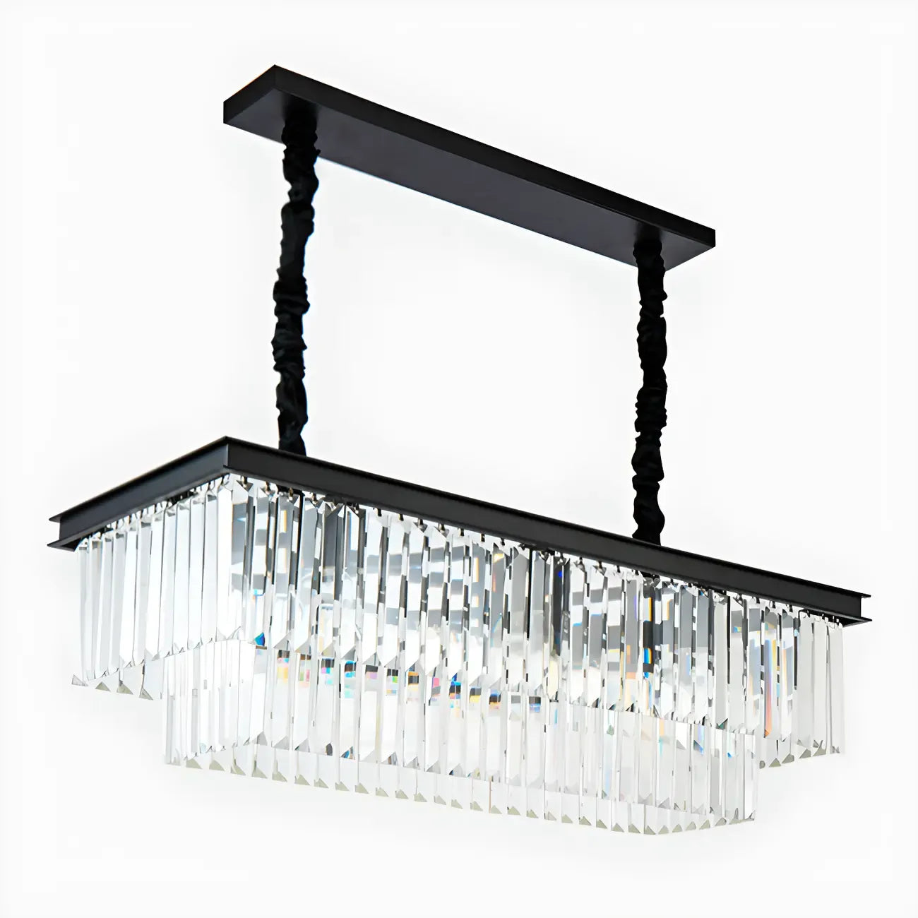 Suspension moderne rectangulaire en cristal réglable pour îlot de cuisine