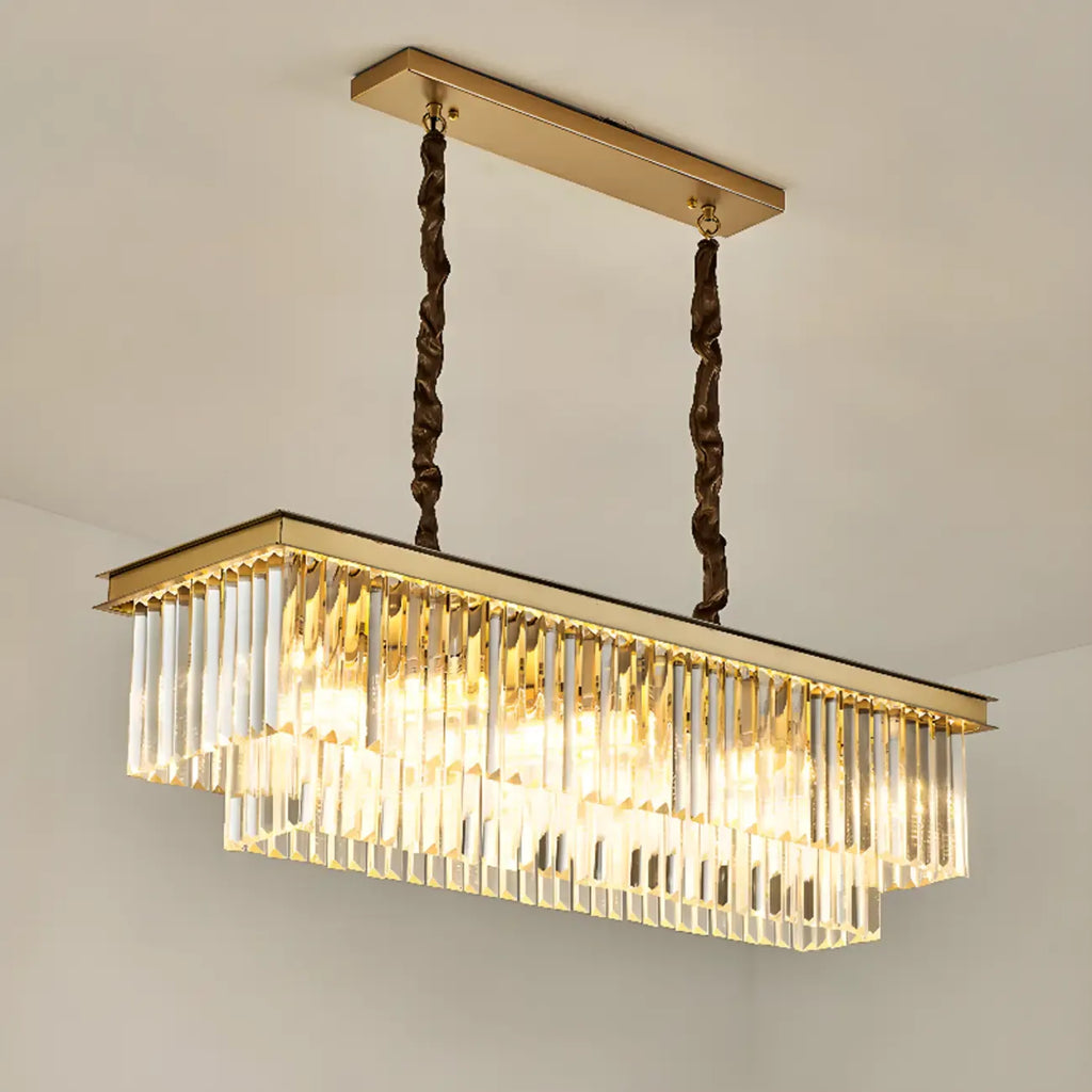 Suspension moderne rectangulaire en cristal réglable pour îlot de cuisine