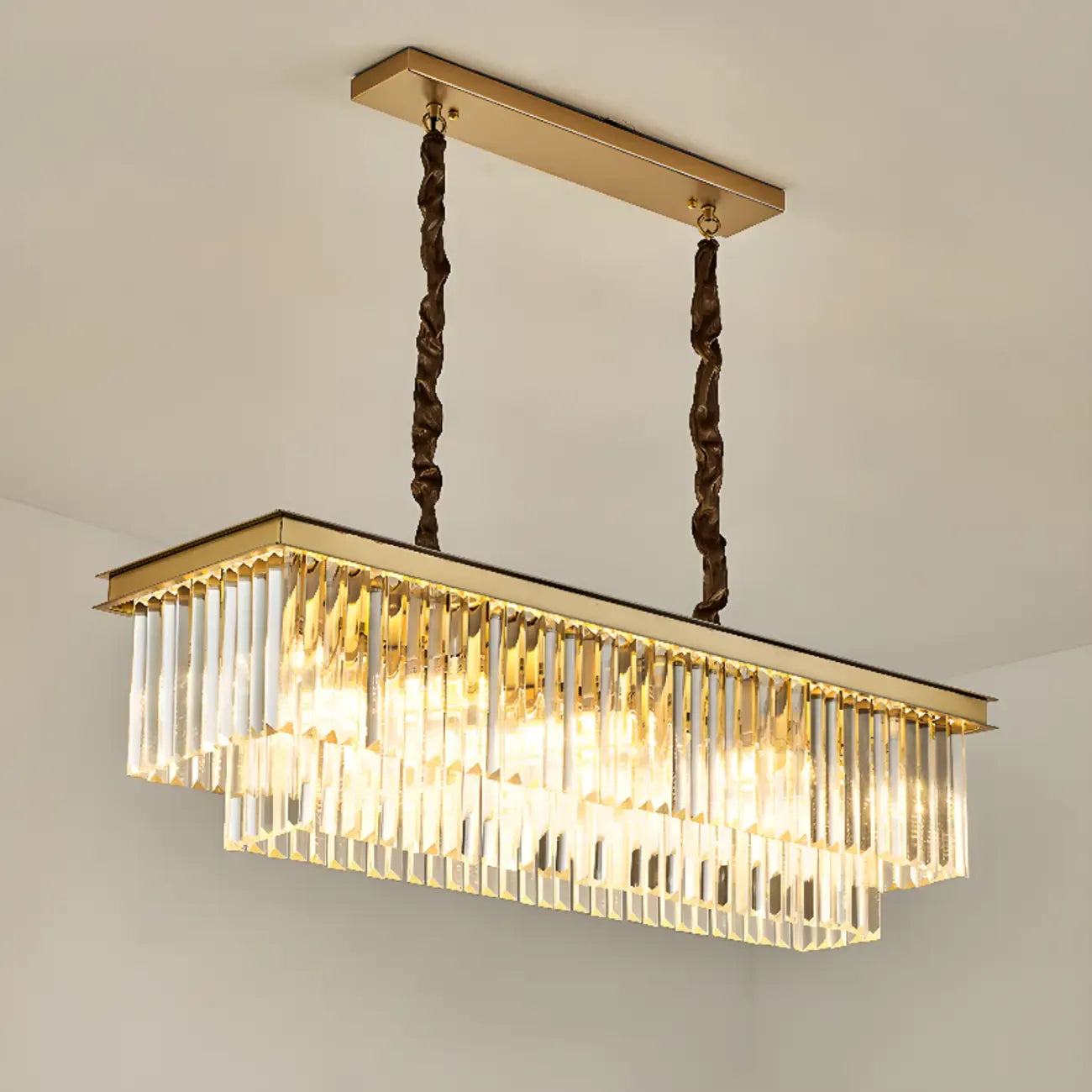 Suspension moderne rectangulaire en cristal réglable pour îlot de cuisine