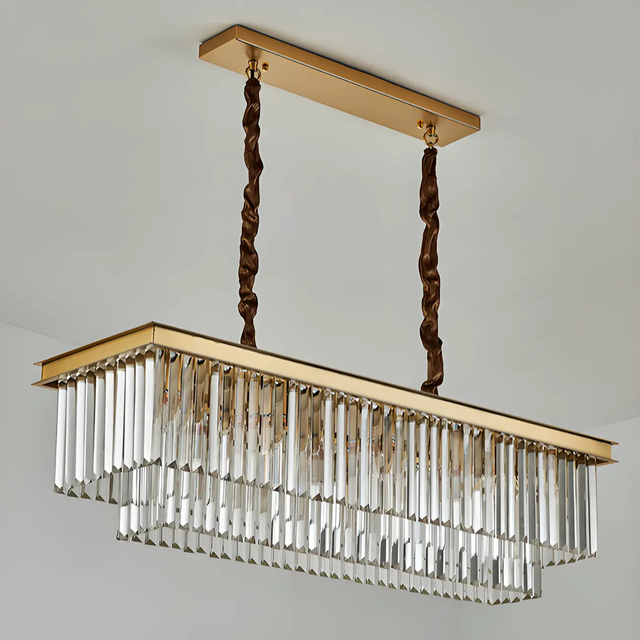 Suspension moderne rectangulaire en cristal réglable pour îlot de cuisine