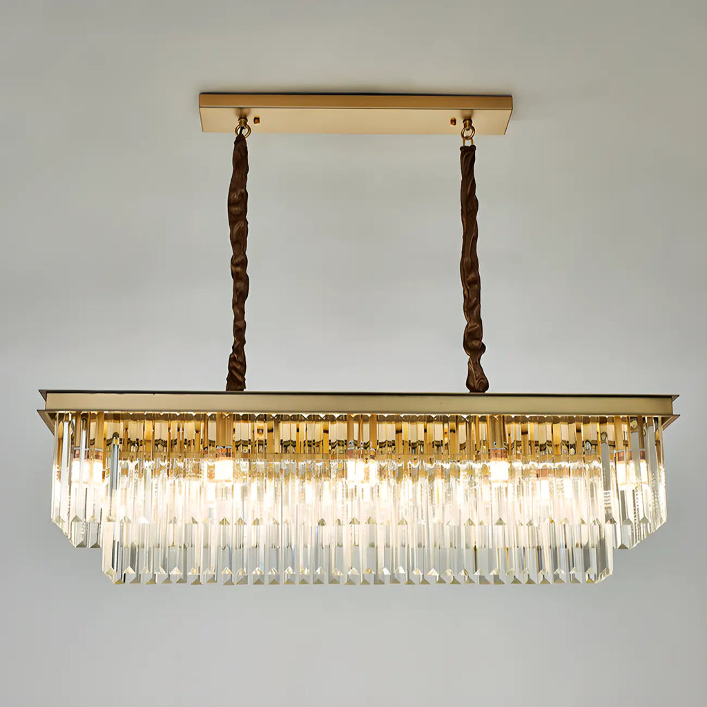 Suspension moderne rectangulaire en cristal réglable pour îlot de cuisine