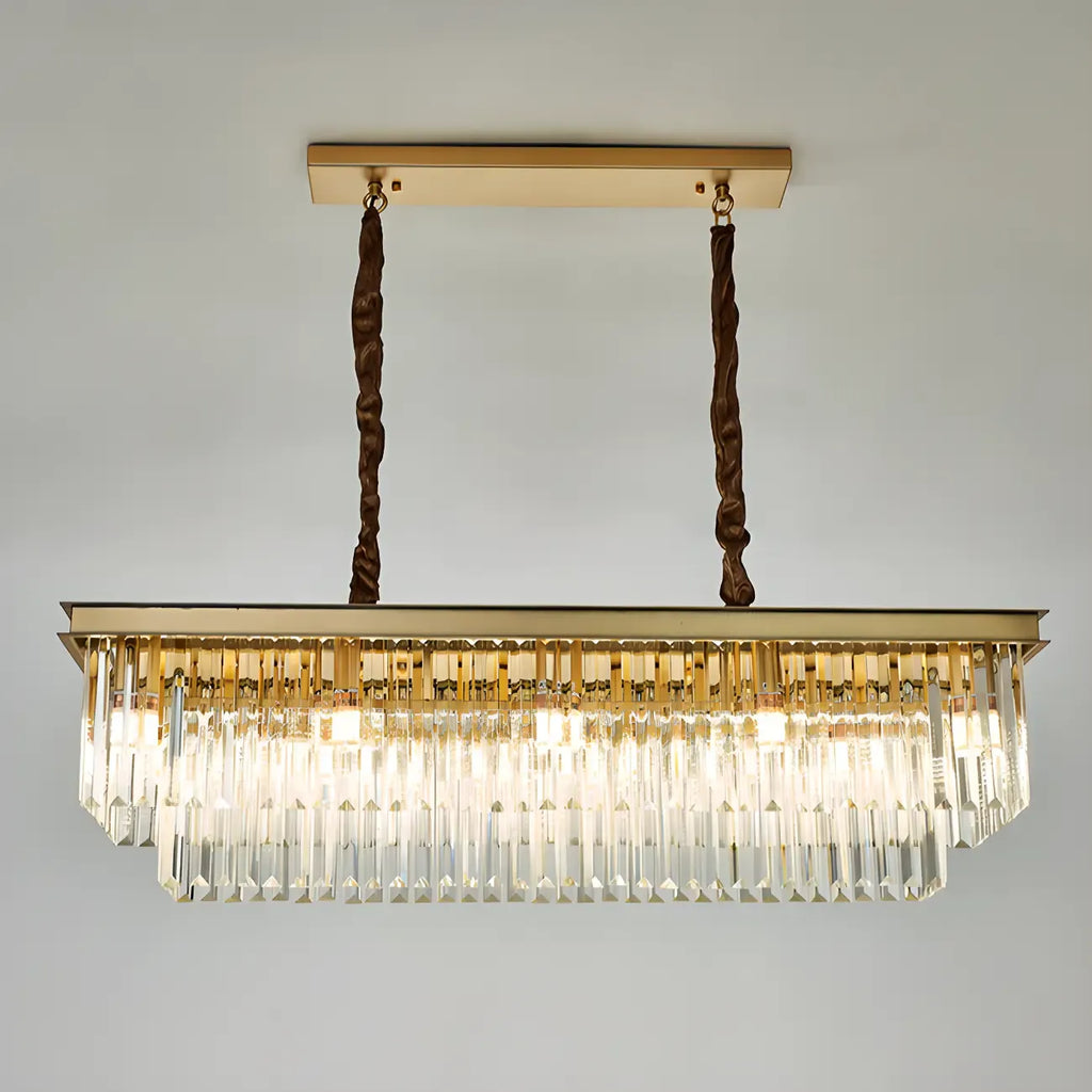 Suspension moderne rectangulaire en cristal réglable pour îlot de cuisine