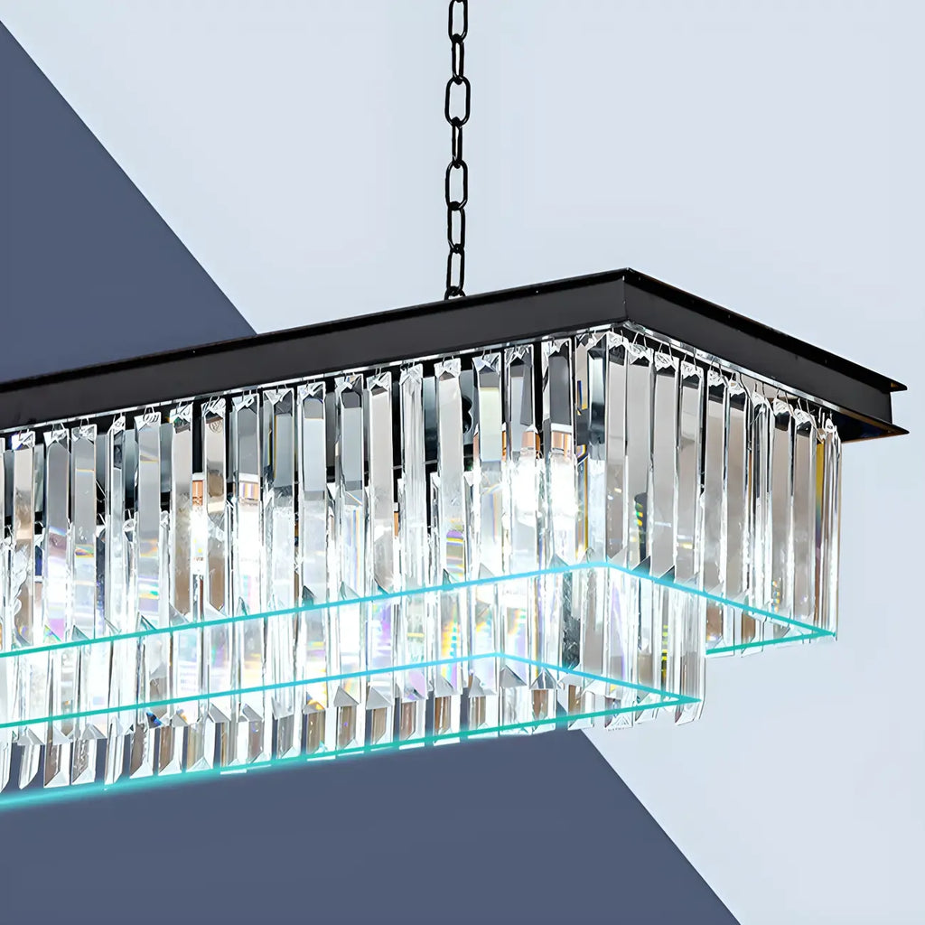 Suspension moderne rectangulaire en cristal réglable pour îlot de cuisine