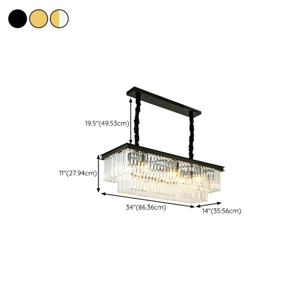 Suspension moderne rectangulaire en cristal réglable pour îlot de cuisine