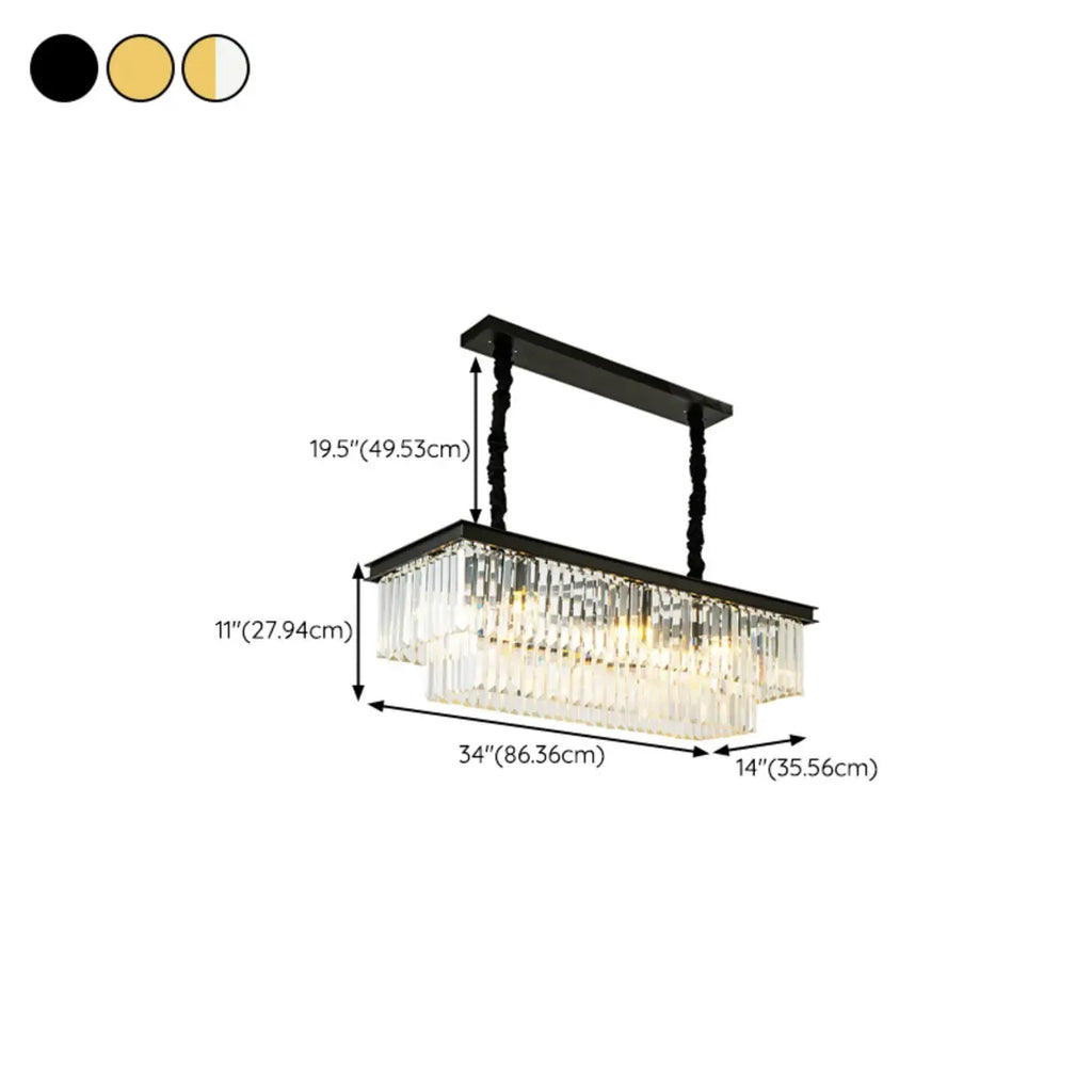 Suspension moderne rectangulaire en cristal réglable pour îlot de cuisine