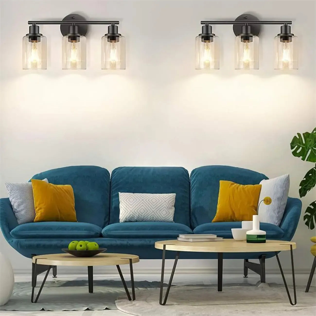 Applique murale cylindrique noire industrielle à 3 lumières pour salle de bain