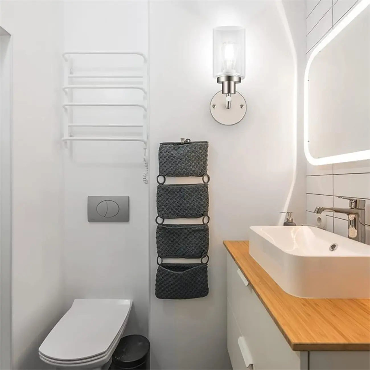 Applique murale cylindrique noire industrielle à 3 lumières pour salle de bain