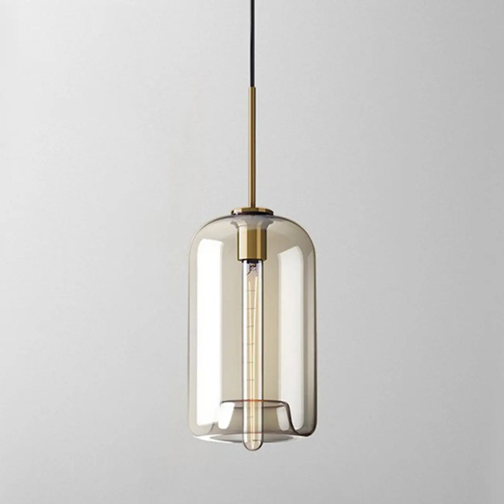 Suspension globe cognac en verre et métal, style minimaliste