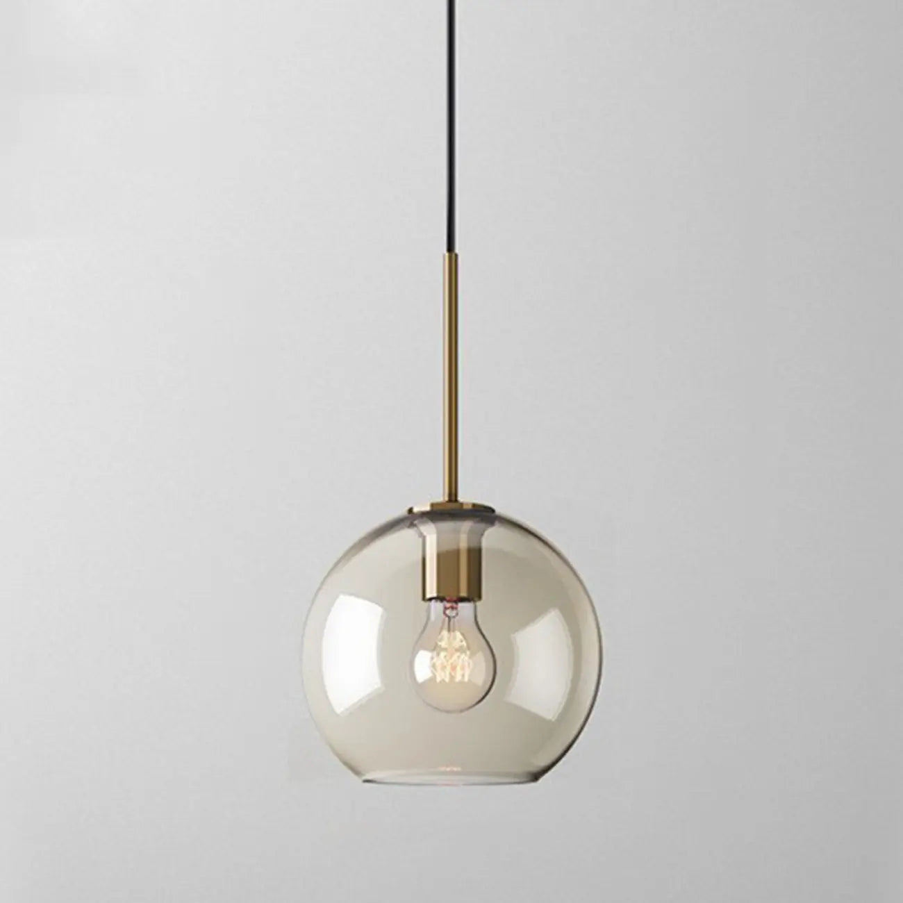 Suspension globe cognac en verre et métal, style minimaliste
