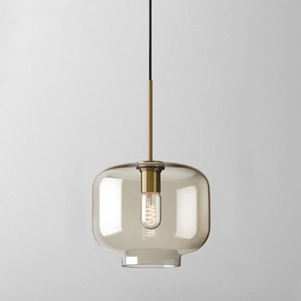 Suspension globe cognac en verre et métal, style minimaliste