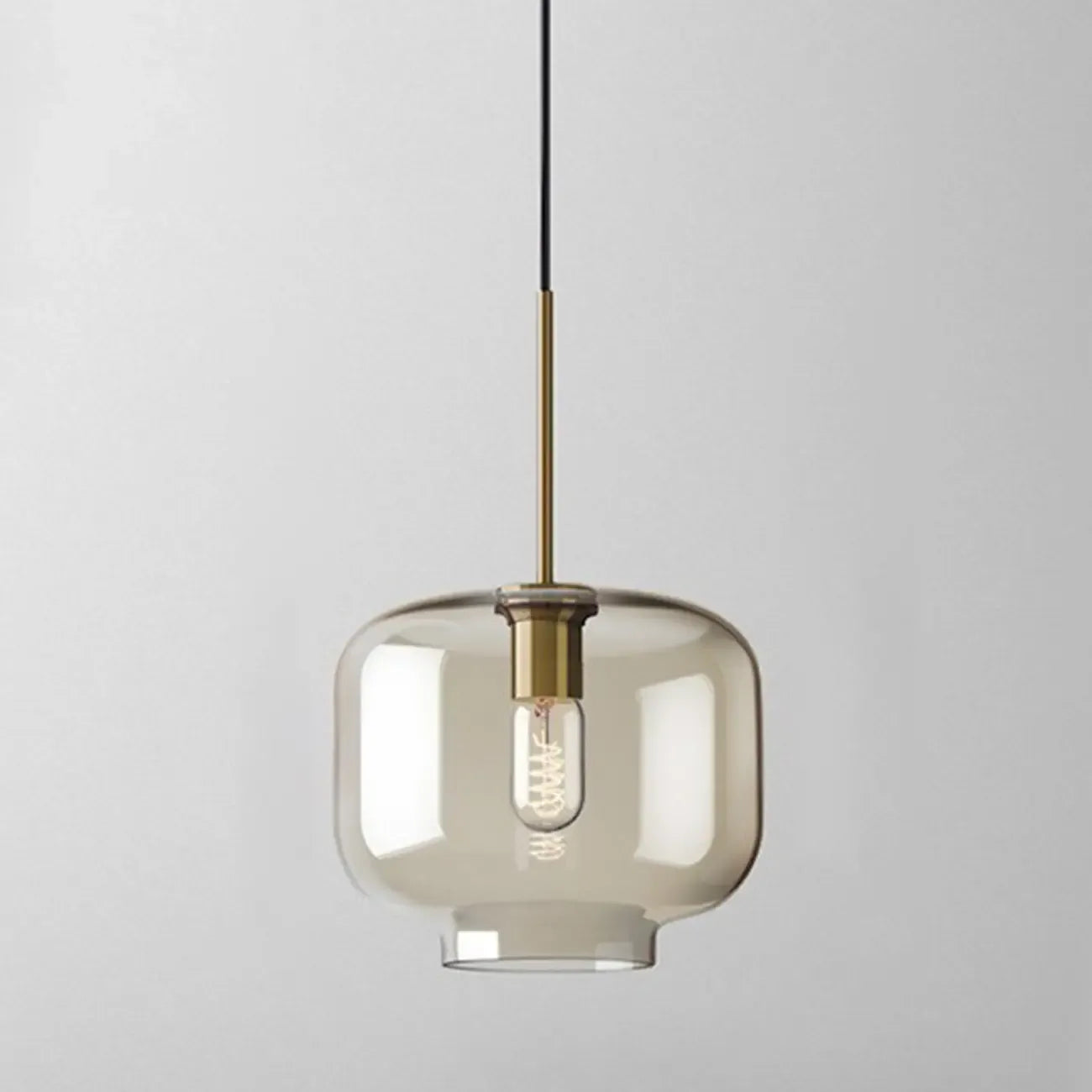 Suspension globe cognac en verre et métal, style minimaliste